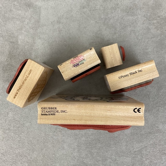 Vintage country folk angel patchwork pig scalloped hearts rubber stamps - Picture 2 of 5